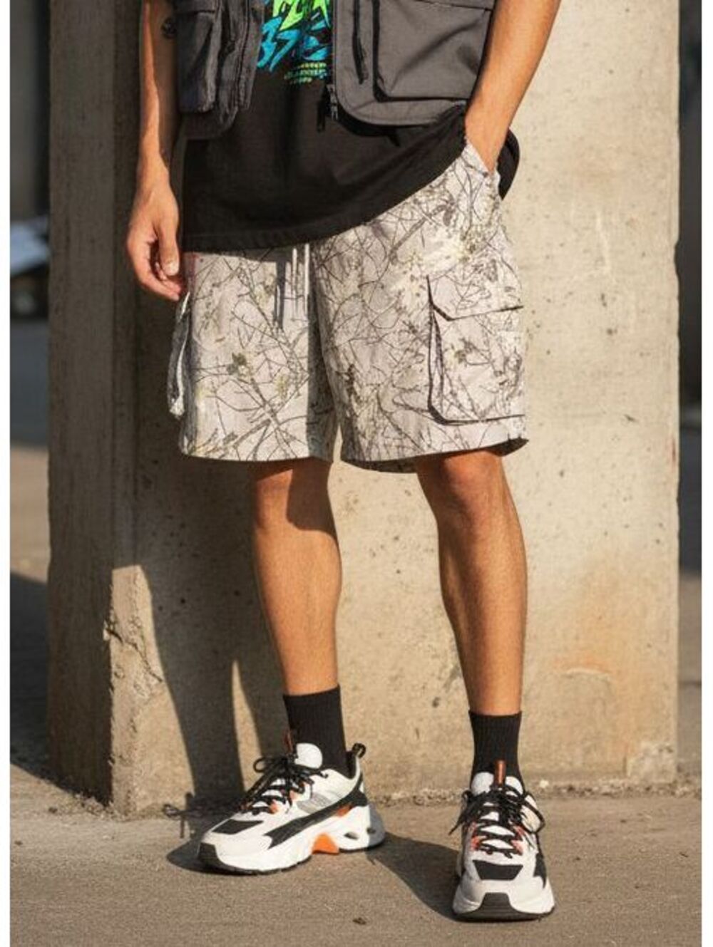 Brooklyn Cloth Camo Cargo Shorts XL Leaf Branch Print Drawstring Utility